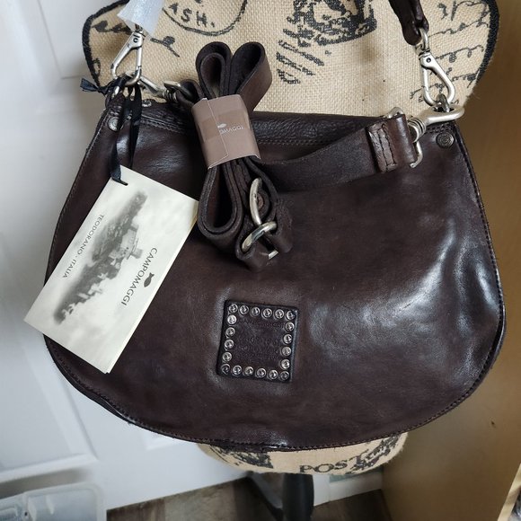 NWT Campomaggi Studded Saddle Shoulder Bag Roomy Brown - Picture 2 of 7